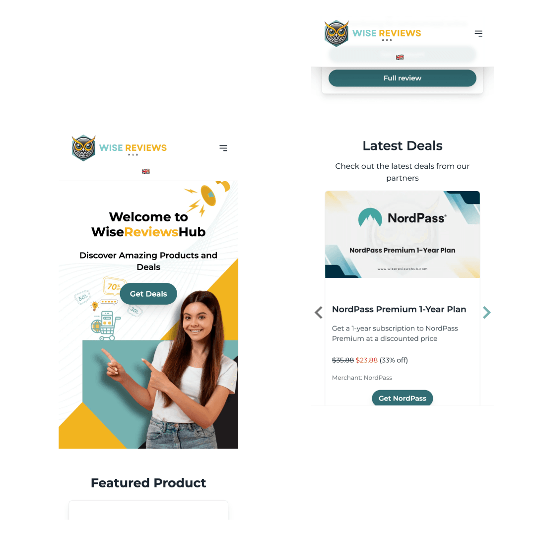 WiseReviewsHub mobile view